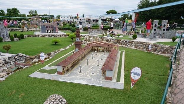 Viserba, Italy - June 25, 2024: Vigevano at Theme park Italy in Miniature or Italia in Miniatura in Rimini, Italy - Reproduction of famous attractions in a small scale