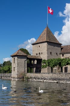 Rolle Castle on the north shore of Lake Geneva in the canton of Vaud in Switzerland