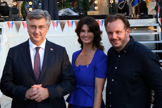 Andrej Plenkovic (Prime Minister of Croatia),Miriam Mack (Europapark Rust),Michael Mack (Europapark Rust) at the Croatian Summer Festival at Europa Park Rust 2024