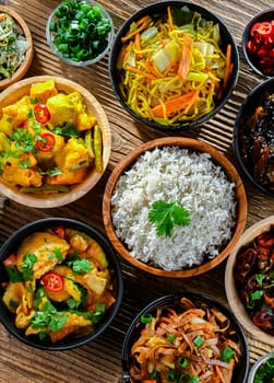 Composition with variety of east asian dishes.