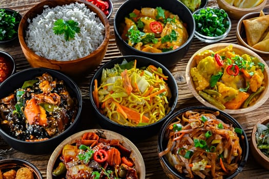 Composition with variety of east asian dishes.