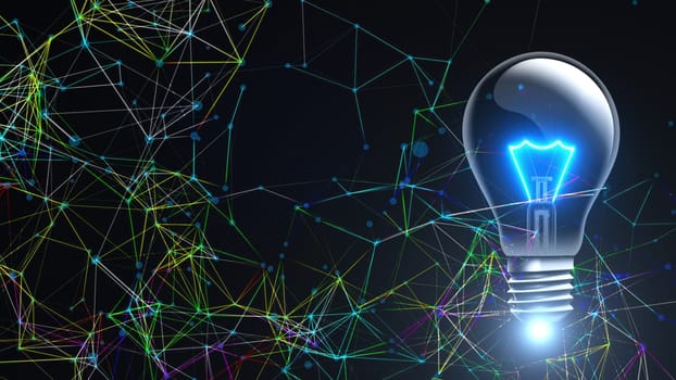 Light bulb with connection dots. Computer generated 3d render