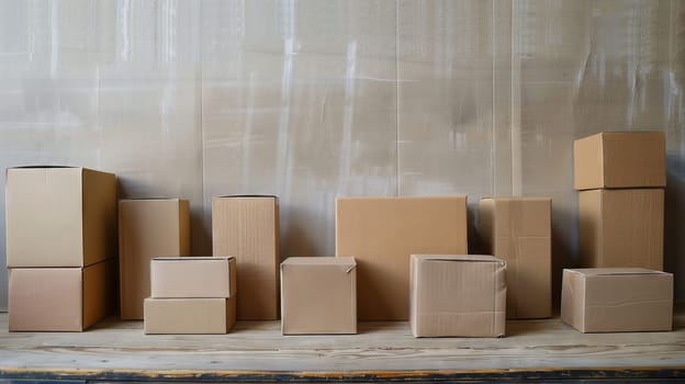 A row of cardboard boxes neatly arranged.