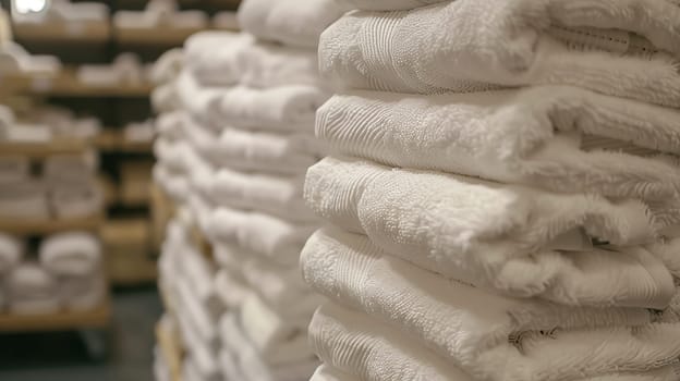 A vast array of neatly folded white towels.