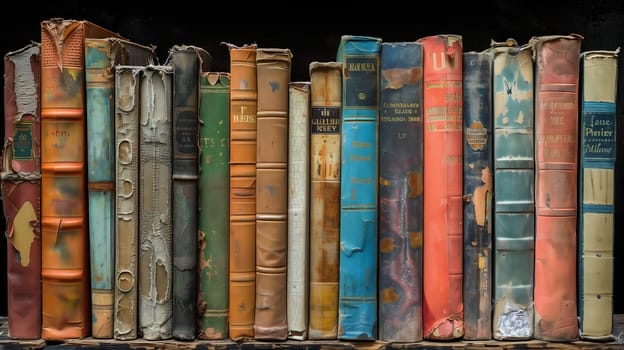 A neatly stacked row of books, perfectly arranged on a shelf.