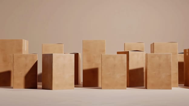 A row of cardboard boxes neatly arranged, ready for packing or storage.