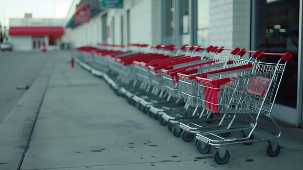 A line of shopping carts waiting their turn.