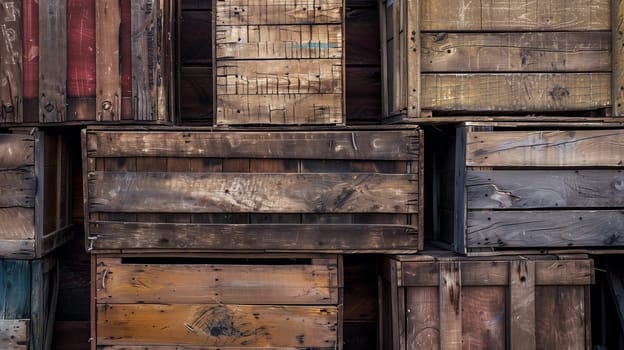 A sequence of neatly stacked wooden crates, each one perfectly aligned for an organized and efficient storage solution.