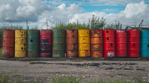 A collection of oil drums were transformed into vibrant, captivating art, showcasing creativity.