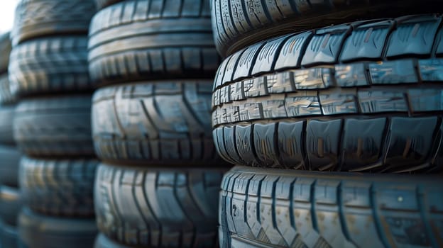 A stack of tires arranged in a deliberate sequence.