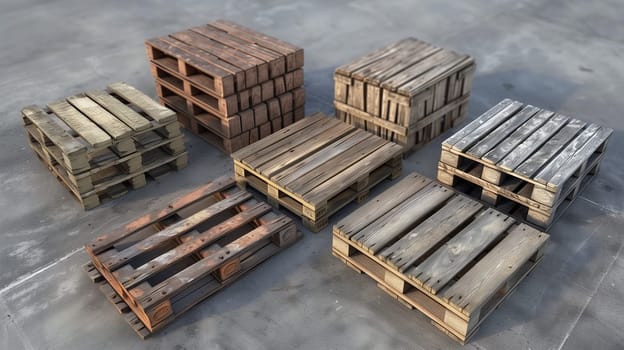 A diverse assortment of wooden pallets, expertly crafted to meet various handling and storage needs.