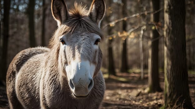 beautiful calm mule looks into the camera