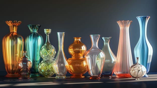 A stunning collection of glass vases, showcasing a variety of shapes and colors.