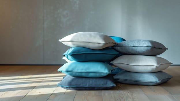 Array of neatly stacked cushions, expertly arranged for aesthetic and comfort.