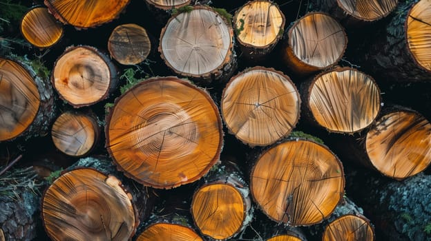 A neatly stacked row of logs awaits use.