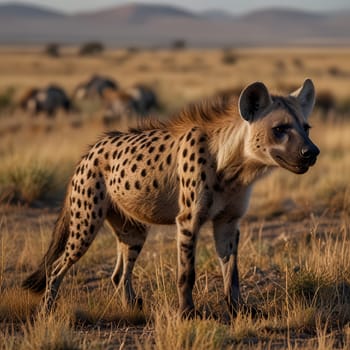 Spotted hyenas in the African savannah