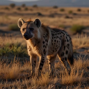 Spotted hyenas in the African savannah