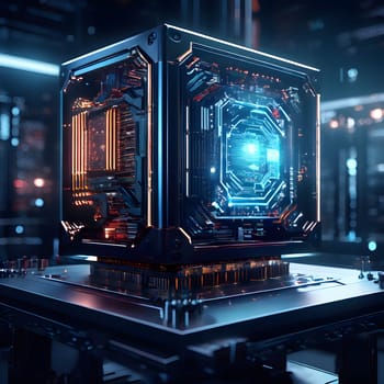 Cool futuristic quantum computer very detailed. High quality photo