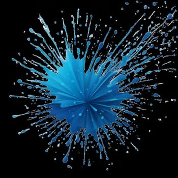A striking blue paint splash explosion with dynamic and vibrant tones creating a visually appealing abstract pattern on a white background.