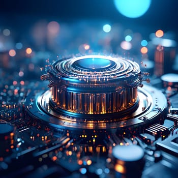 Futuristic quantum computer illustration close-up. High quality photo