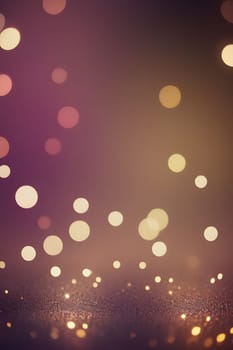 A close-up shot of shimmering gold glitter scattered across a dark purple surface, with soft, out-of-focus circular lights of various sizes and colors dispersed throughout the image.