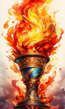 A beautifully designed Olympic torch with vibrant and colorful flames, showcasing intricate details and artistic elements.