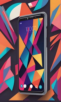 A cell phone is placed on a vibrant and colorful background. The phone's screen is illuminated, showing a modern and sleek design against the bright backdrop.