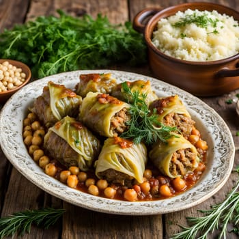 Realistic sarmale dish with several sides. High quality photo