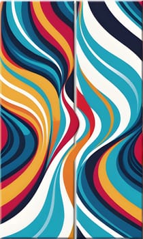Two colorful abstract digital paintings featuring wavy lines in shades of white, blue, yellow, red, and black.