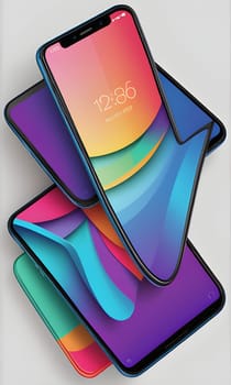 A stack of three smartphones placed on top of each other, creating a vertical arrangement. The devices are aligned neatly and symmetrically.