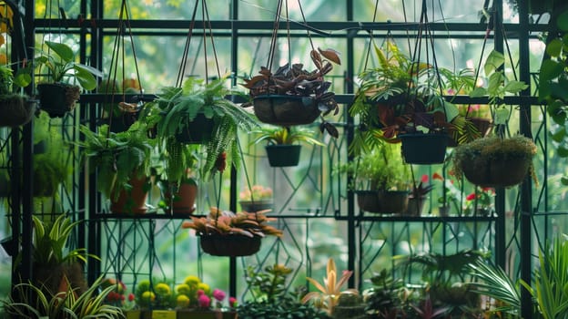 A collection of diverse hanging plants adds vertical interest and lush greenery to any space.