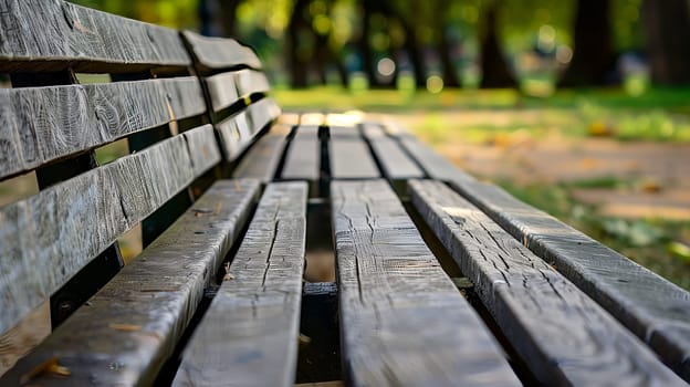 Rows of wooden benches, meticulously aligned, invite passersby for a moment of rest in the serene park setting.