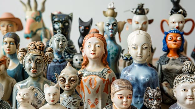 An exquisite ensemble of ceramic figurines, each meticulously crafted to perfection.