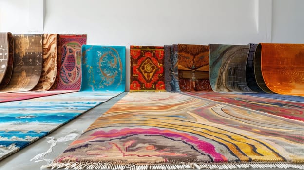 A collection of intricately woven rugs, showcasing exquisite designs and craftsmanship.