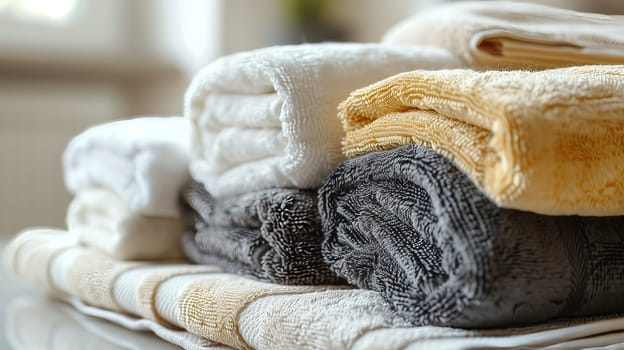 A neatly organized lineup of folded towels, perfectly arranged for easy access.