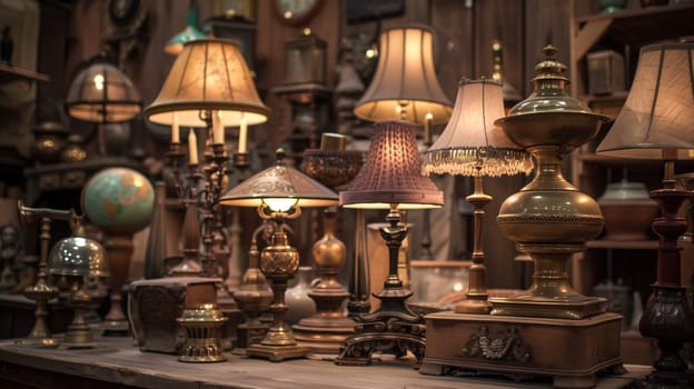 A stunning collection of vintage lamps, each piece showcasing timeless elegance and intricate craftsmanship.