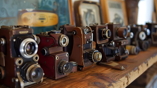 A line of classic cameras, each showcasing the evolution and timeless appeal of photographic technology.