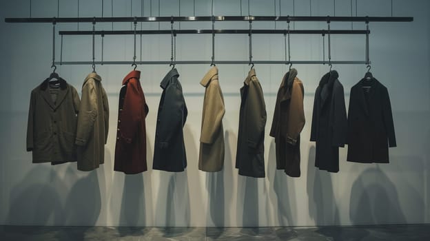 An array of coats artfully hangs in a neat row, each one telling its own unique story.