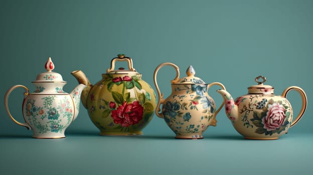A collection of vintage teapots, each with its unique history and design, showcasing the elegance of tea culture.