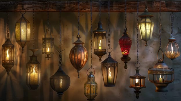 A captivating array of lanterns suspended in the air, illuminating the space with their warm, inviting glow.