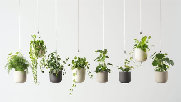 Transform your space with a stunning array of hanging planters, beautifully aligned to create a lush, vertical garden oasis.