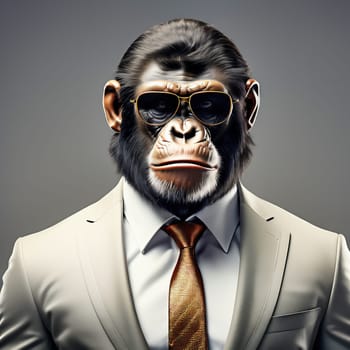 AI monkey in a suit. Businessman as an animal. Monkey head with suit and tie. Funny animal photo
