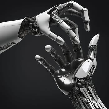 Robot hand, future technology will make work easier. Prosthetic hand, from medicine. AI image.