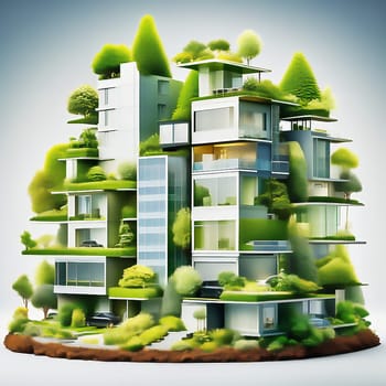Green technology. Eco house of the future. Renewable energy implemented in architecture. AI generated image