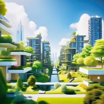 Green technology. Eco house of the future. Renewable energy implemented in architecture. AI generated image