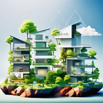 Green technology. Eco house of the future. Renewable energy implemented in architecture. AI generated image