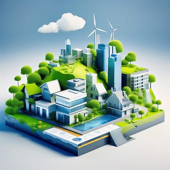 Green technology. Eco house of the future. Renewable energy implemented in architecture. AI generated image