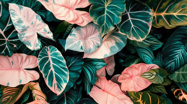 Creative nature background. Colorful tropical palm leaves. Minimal summer abstract jungle or forest pattern. AI generated