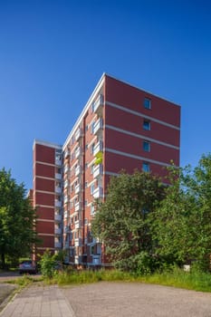 Monotonous brick residential buildings, multi-family houses, residential buildings, Bremerhaven, Germany