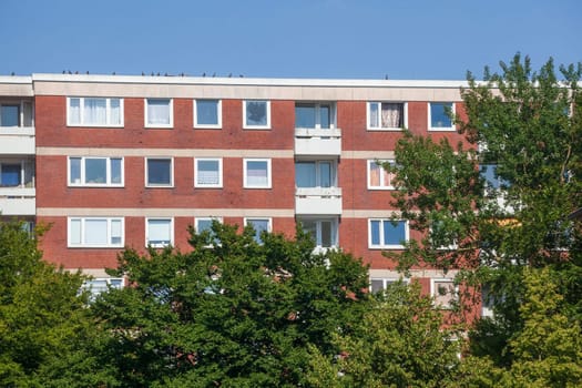 Monotonous brick residential buildings, apartment buildings, residential buildings, Bremerhaven, Bremen, Germany